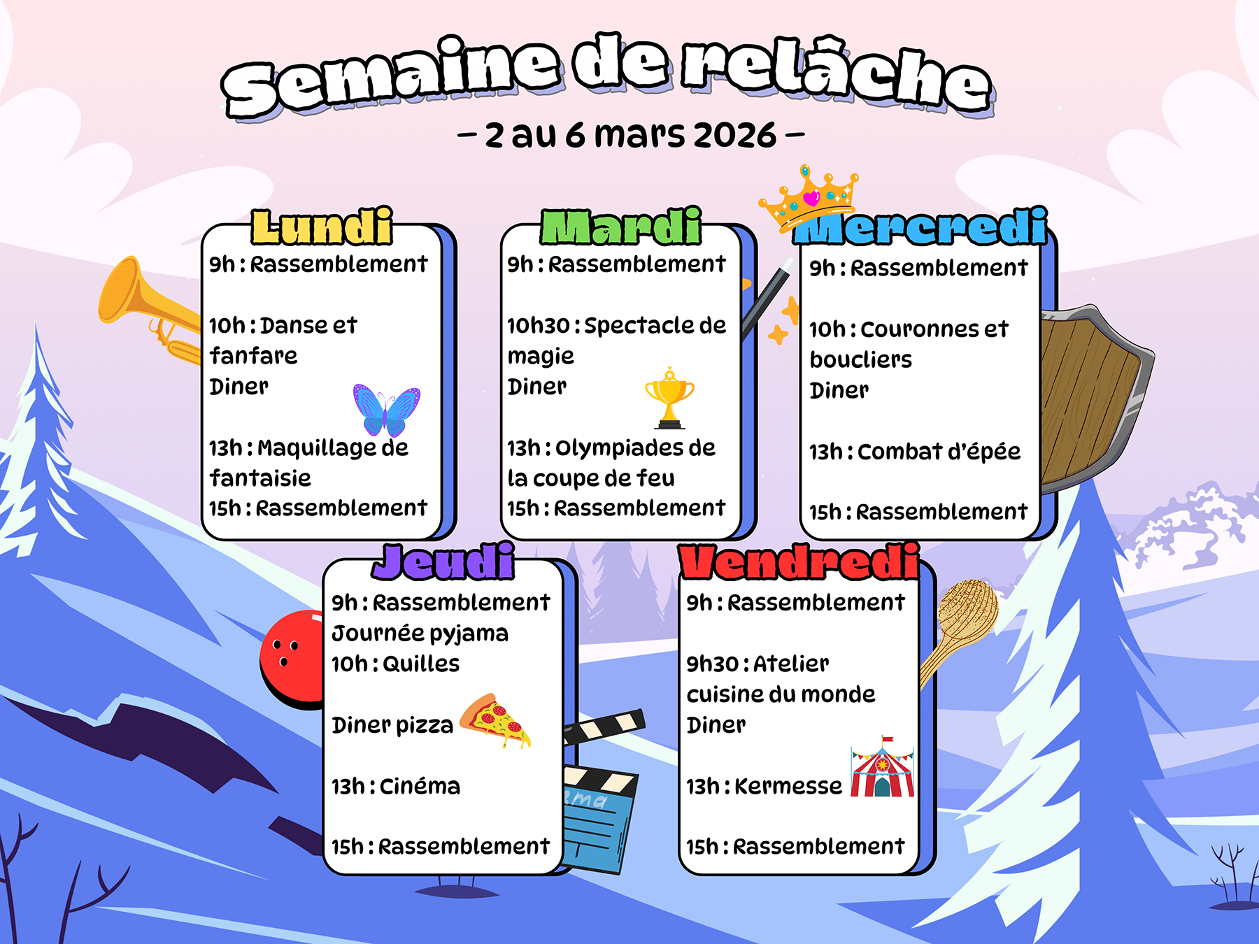 relache2026-v2 Calendrier relâche 2026 – Centre Multi Loisirs Sherbrooke